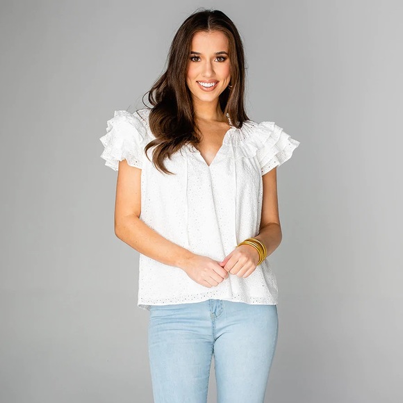 Shop Buddy Love Carla Ruffle White Eyelet Top Sz M - Picture 3 of 10